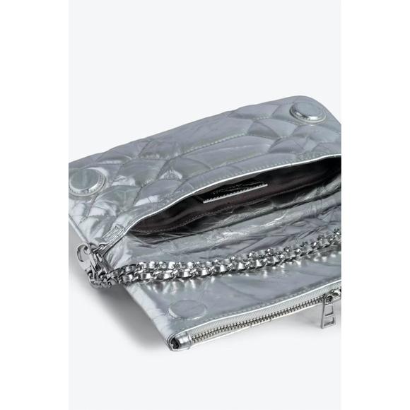 NEW ZADIG & VOLTAIRE rock xl quilted metallic handbag in silver - Picture 2 of 4